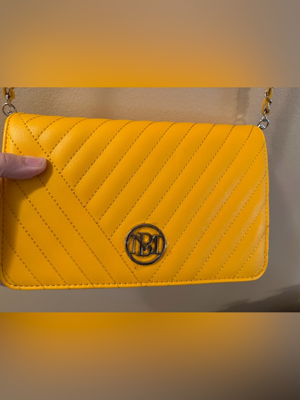 Badgley Mischka Quilted Chain-Handle Crossbody Bag in Yellow NWT retail $99